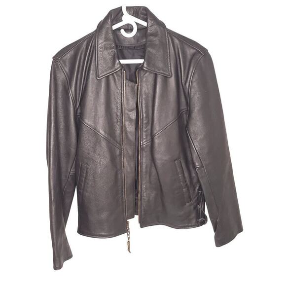 Vanguard Heavy leather Womens Vintage Black Biker Motorcycle Jacket Medium - Picture 1 of 6